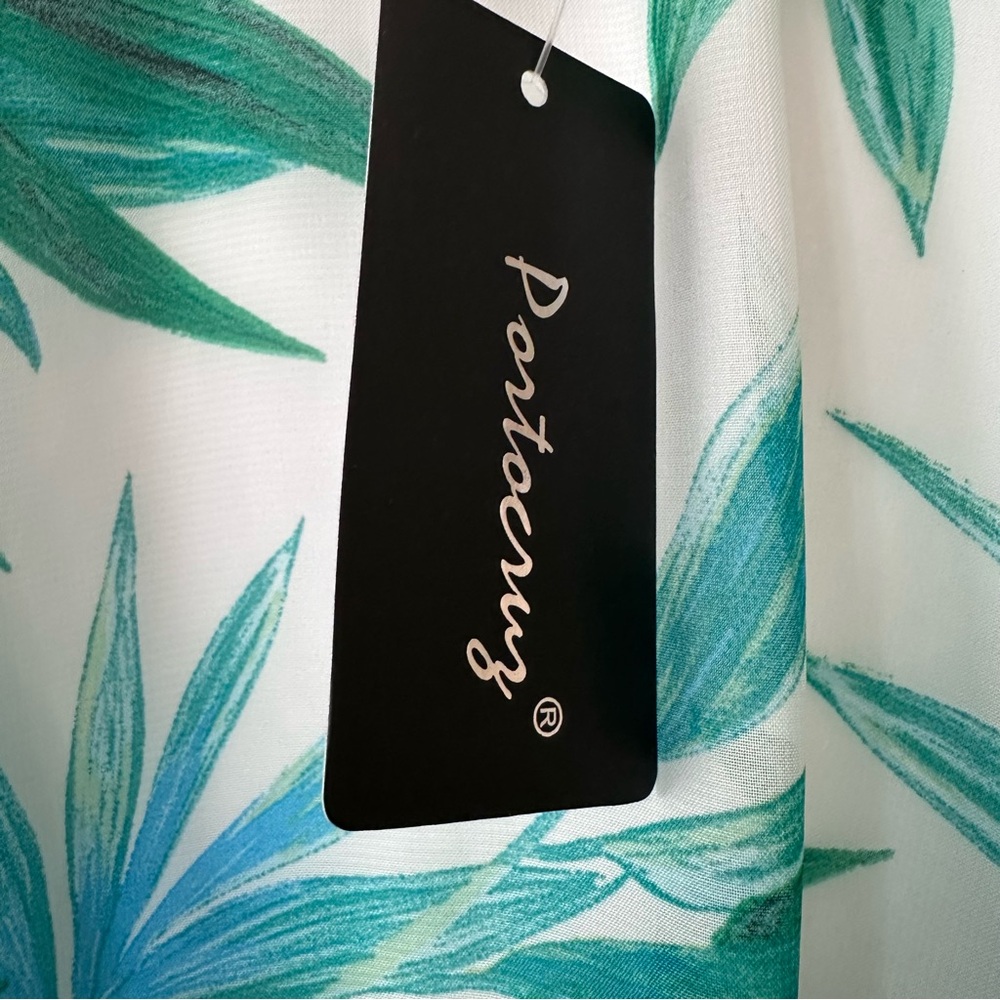Portocruz Tropical Beach Pool Cover Up Kimono White Blue Green Size L NWT - Picture 6 of 6